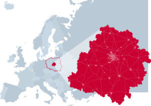 grafika, mapa województwa łódzkiego na tle europy